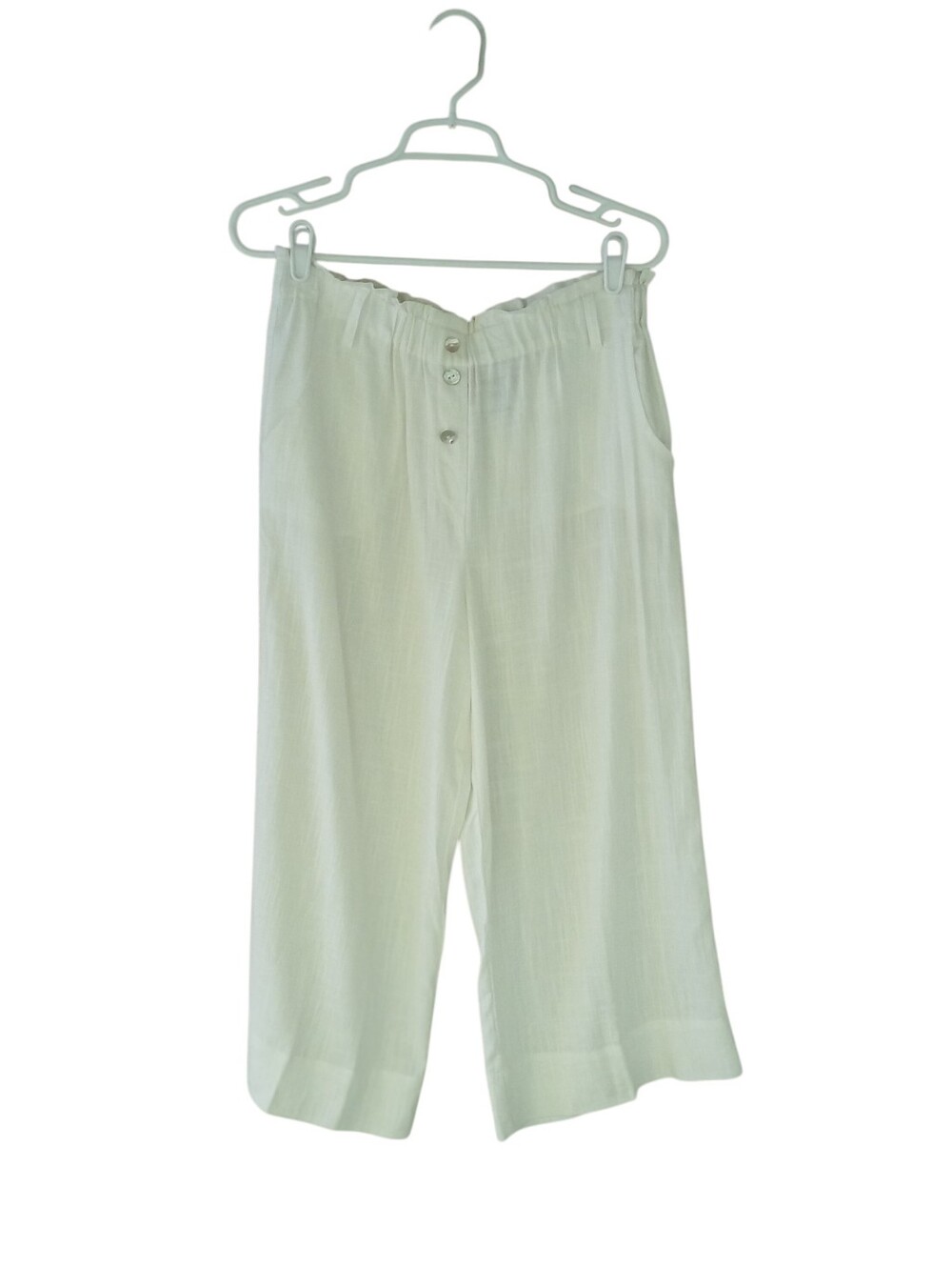 Ruby Rd. White High Waisted Wide Leg Linen Blend Capri Pants Small
